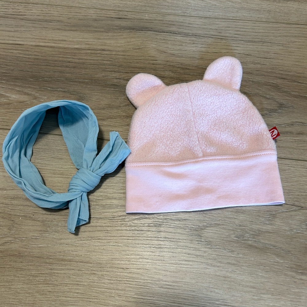 EUC Bubdke of Zutano Baby Hat & Baby Bling Bow Headband